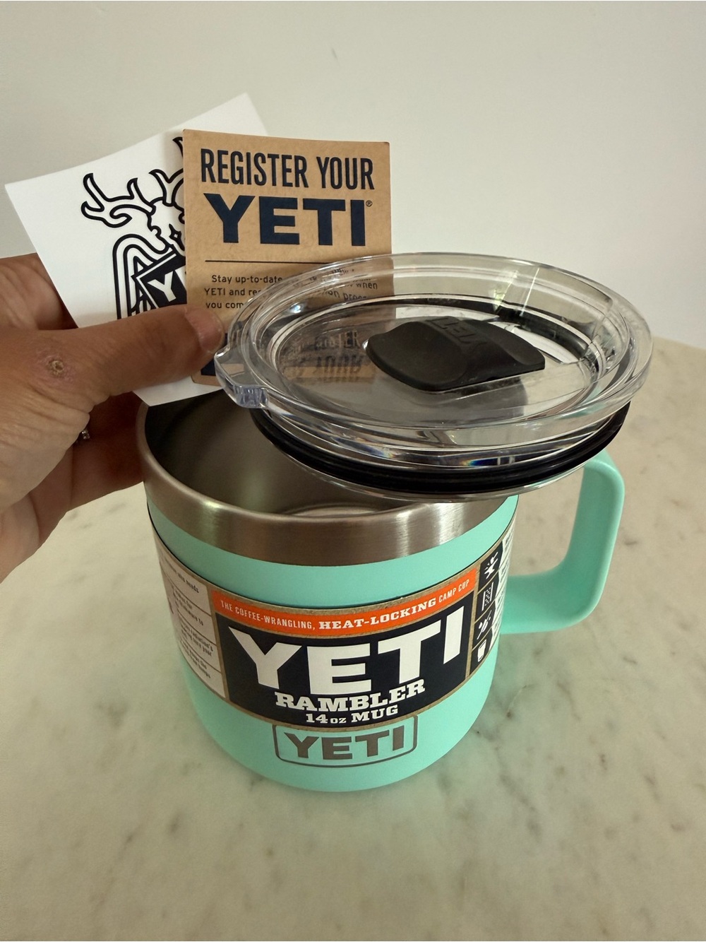 Brand New! YETI Rambler 14 oz Sea Foam Green Mug with Mag Slider Lid NWT